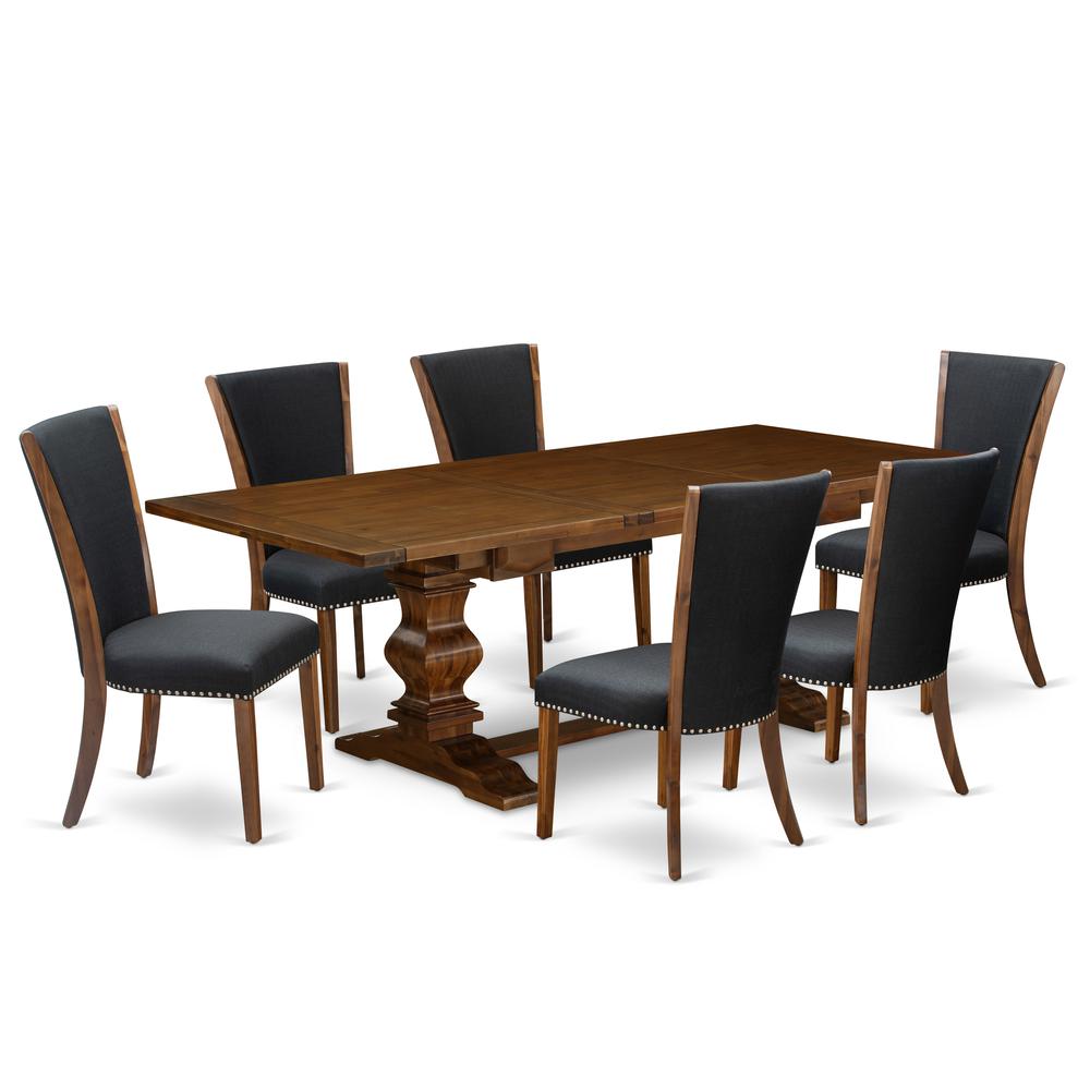 East West Furniture LAVE7-88-24 7Pc Dining Table Set Offers a Rectangular Table and 6 Parsons Dining Chairs with Black Color Linen Fabric, Antique Walnut Finish. Picture 1