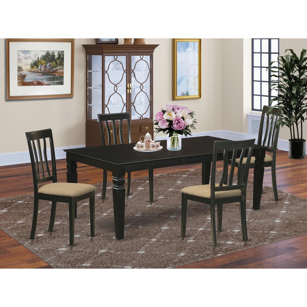 LGAN5-BLK-C 5 Pc Dining Room set with a Dining Table and 4 Linen Seat Dining Chairs in Black. Picture 2