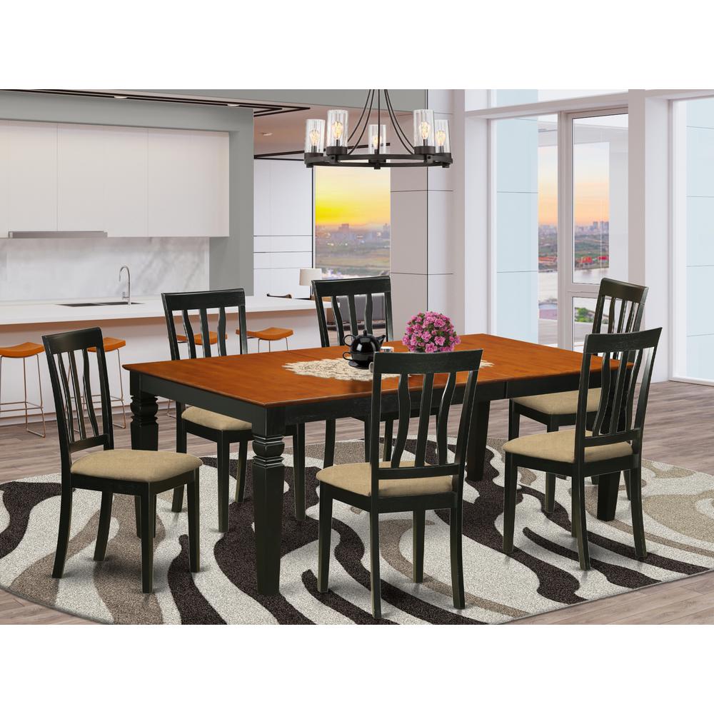 LGAN7-BCH-C 7 PcKitchen Table set with a Dining Table and 6 Kitchen Chairs in Black and Cherry. Picture 2