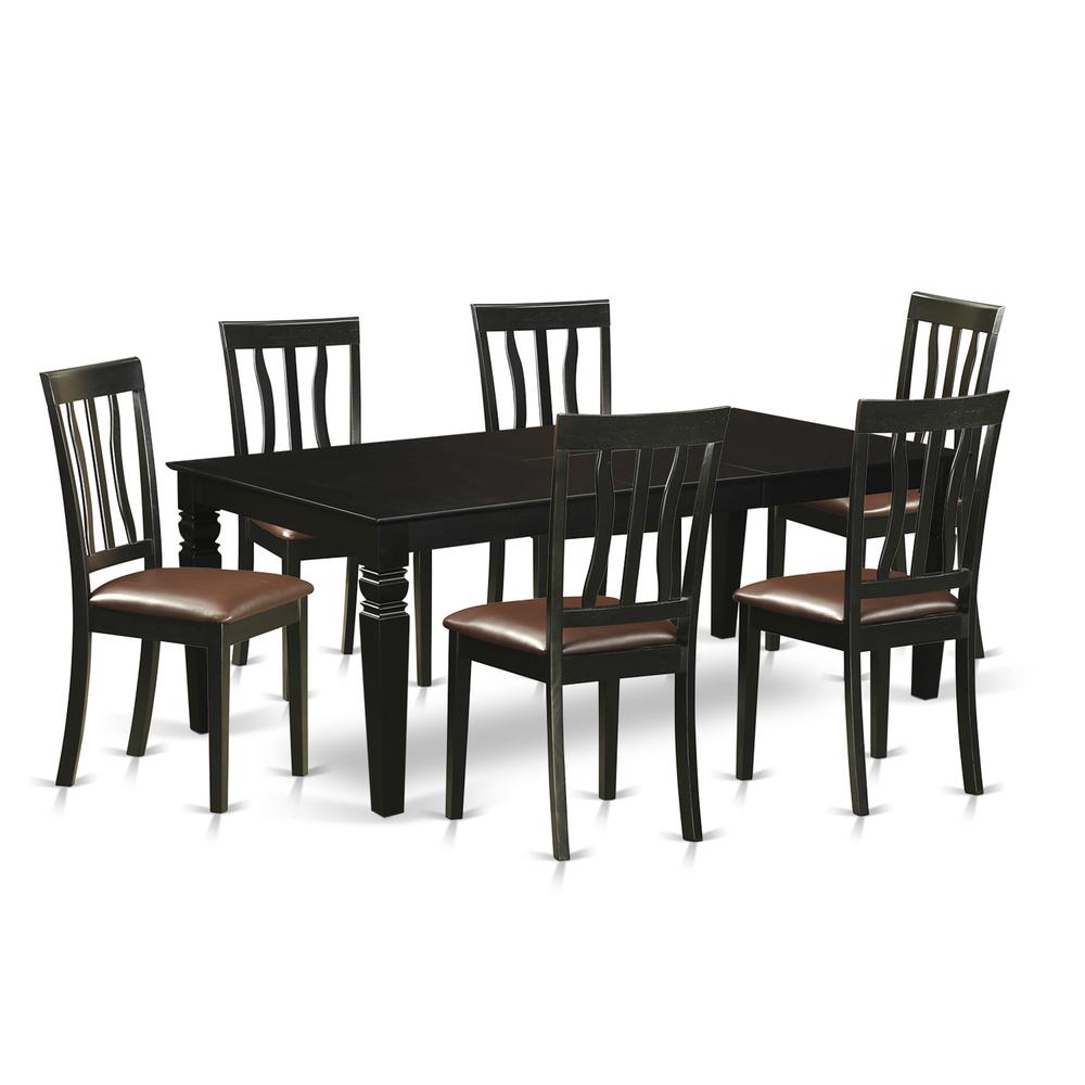 7  Pc  Dining  set  with  a  Dinning  Table  and  6  Leather  Dining  Chairs  in  Black. Picture 2