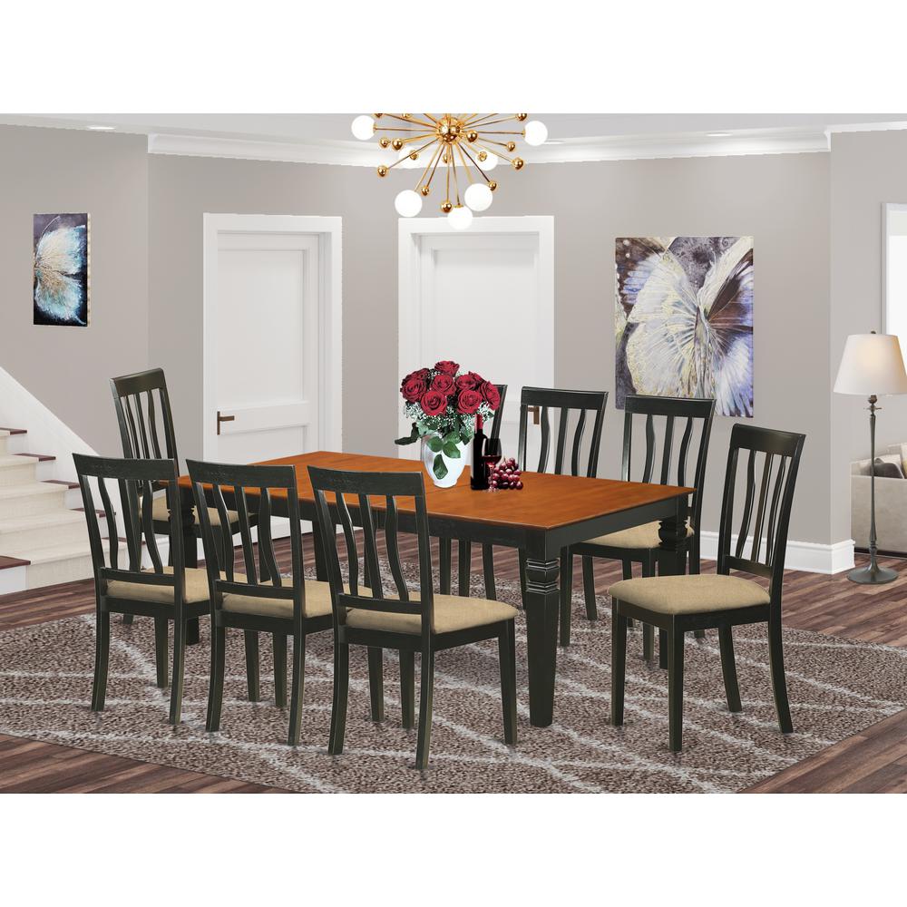 LGAN9-BCH-C 9 Pc Dining room set with a Dining Table and 8 Dining Chairs in Black and Cherry. Picture 2