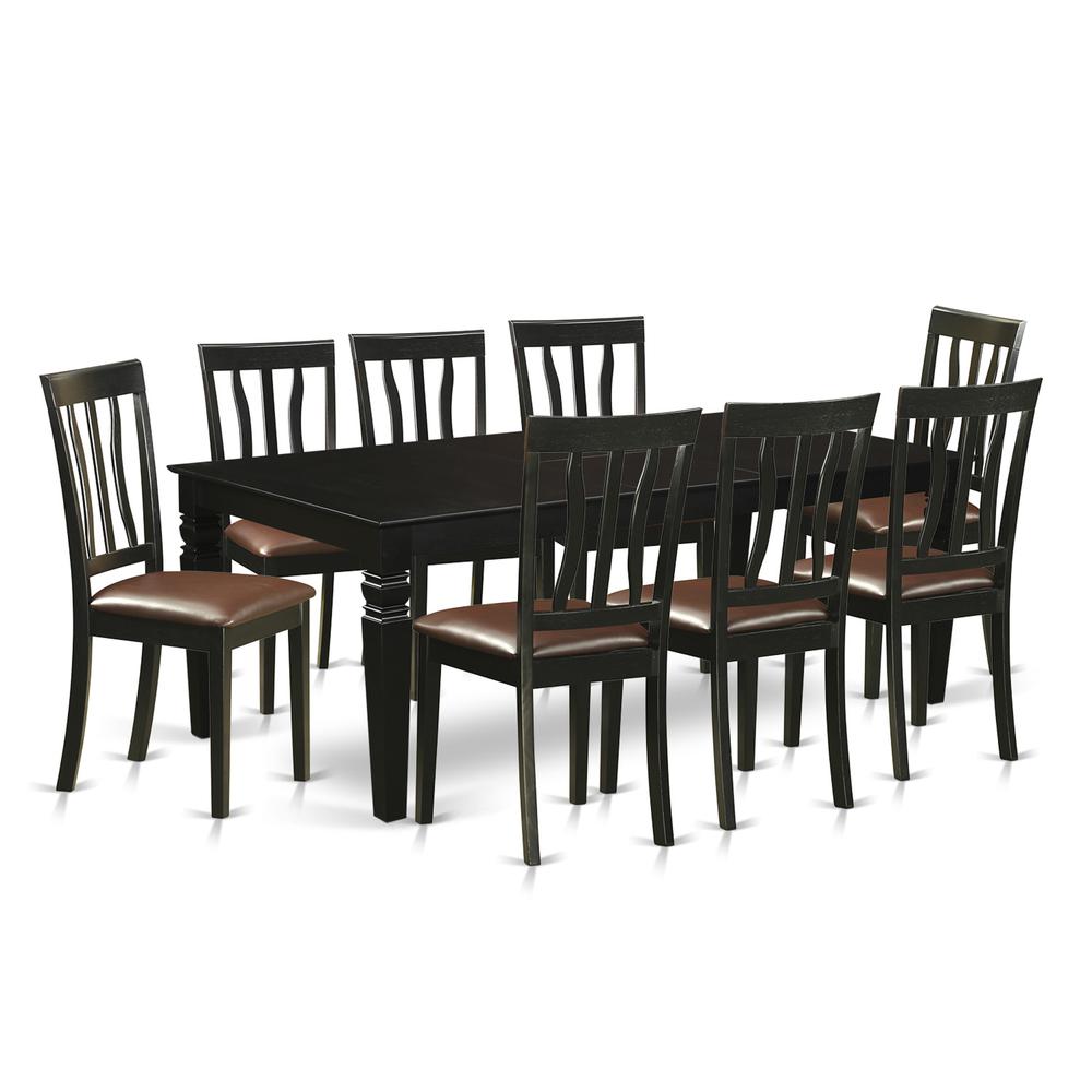 9  Pc  Dinette  set  with  a  Dining  Table  and  8  Leather  Dining  Chairs  in  Black. Picture 2