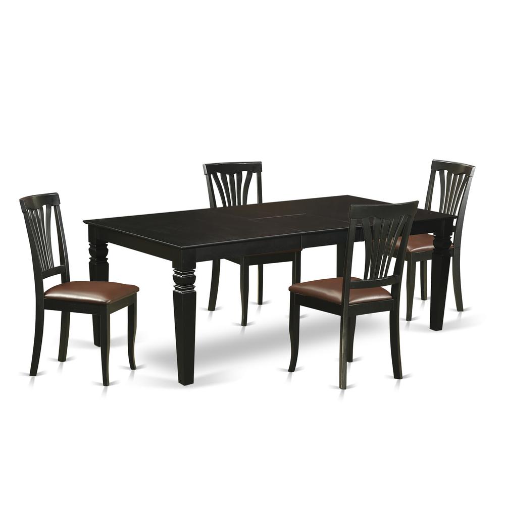 5  Pc  Dinette  set  with  a  Kitchen  Table  and  4  Leather  Dining  Chairs  in  Black. Picture 2