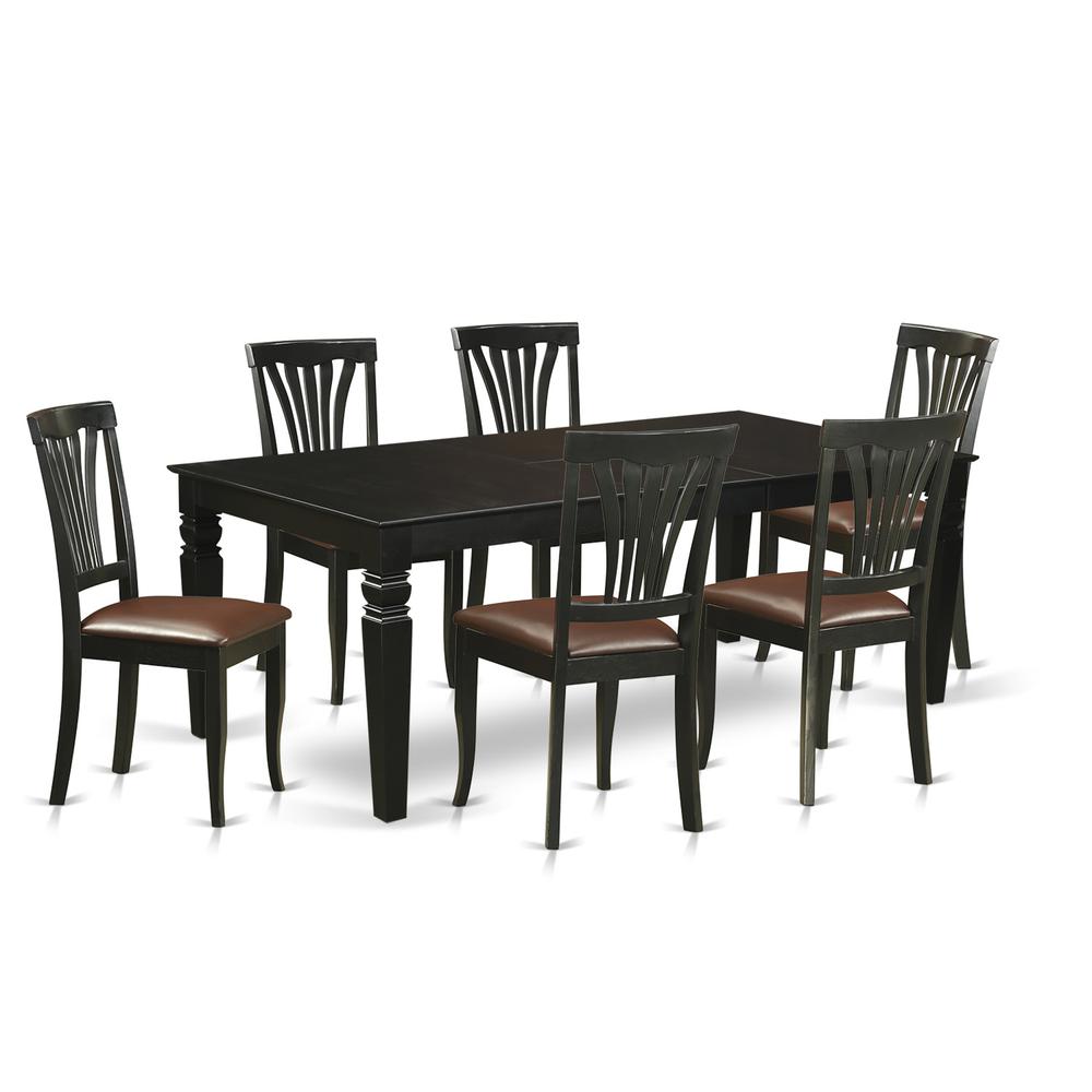 7  Pc  Dining  Room  set  with  a  Dining  Table  and  6  Leather  Dining  Chairs  in  Black. Picture 2
