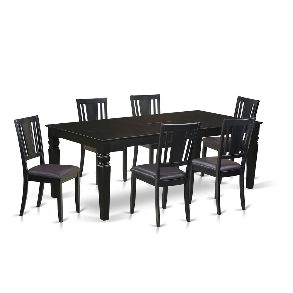 7  Pc  Dining  Room  set  with  a  Dining  Table  and  6  Leather  Kitchen  Chairs  in  Black. Picture 2