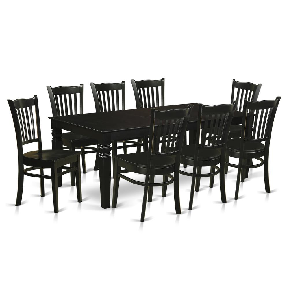 9  Pc  Dining  Room  set  with  a  Kitchen  Table  and  8  Wood  Kitchen  Chairs  in  Black. Picture 1