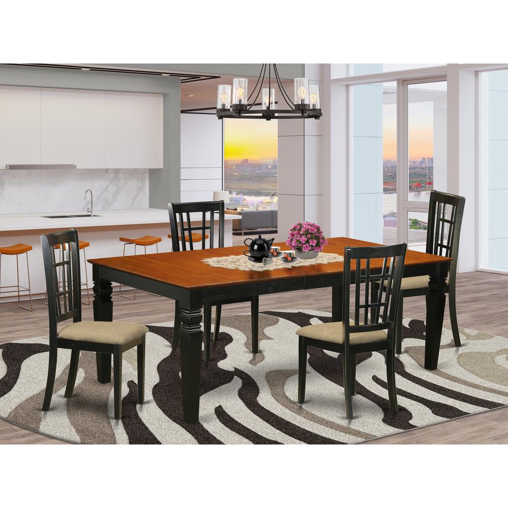 LGNI5-BCH-C 5 Pc Kitchen Tables and chair set with a Dining Table and 4 Kitchen Chairs in Black and Cherry. Picture 2