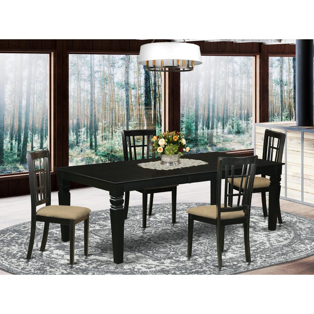 LGNI5-BLK-C 5 Pc Kitchen table set with a Dining Table and 4 Kitchen Chairs in Black. Picture 2