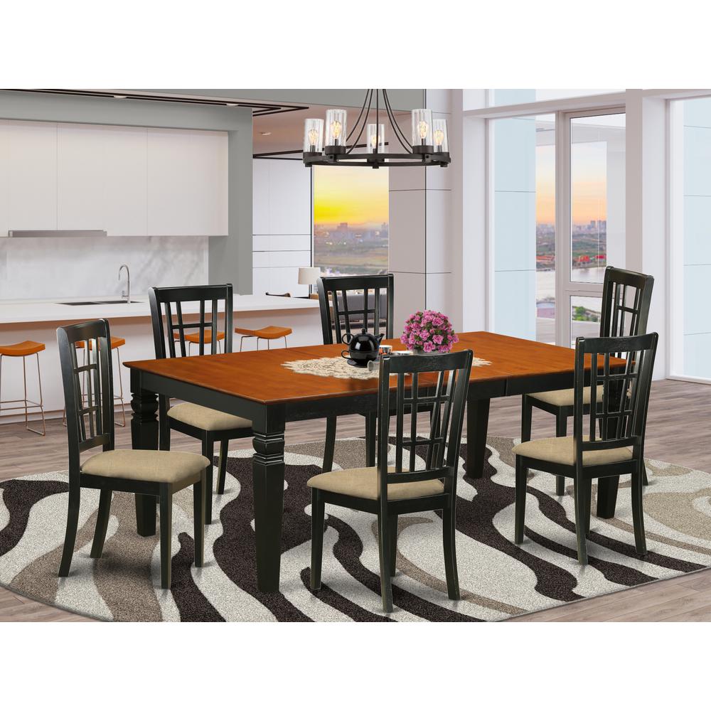 LGNI7-BCH-C 7 Pc dinette set with a Dining Table and 6 Dining Chairs in Black and Cherry. Picture 2
