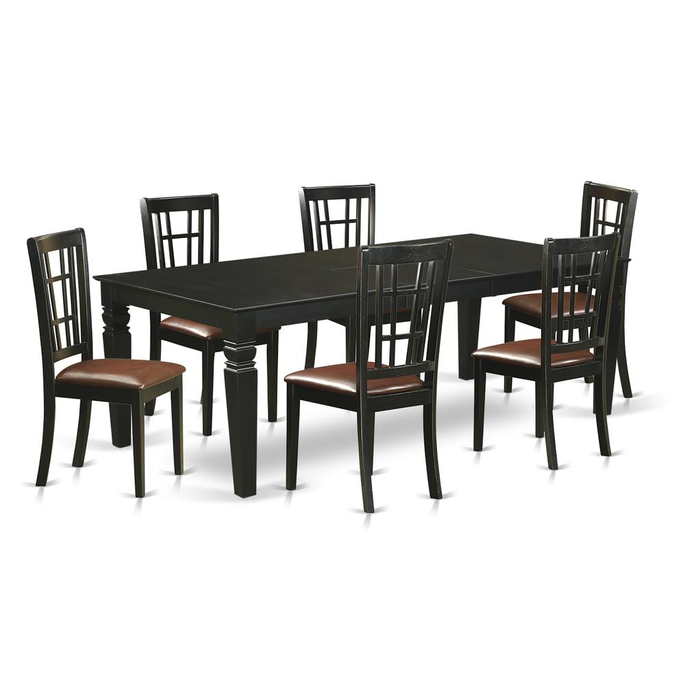 7  Pc  Dining  Room  set  with  a  Dinning  Table  and  6  Leather  Dining  Chairs  in  Black. Picture 2