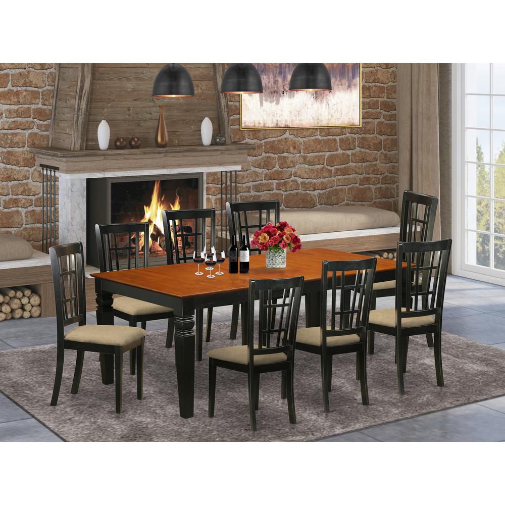 LGNI9-BCH-C 9 PC Kitchen Table set with a Dining Table and 8 Kitchen Chairs in Black and Cherry. Picture 2