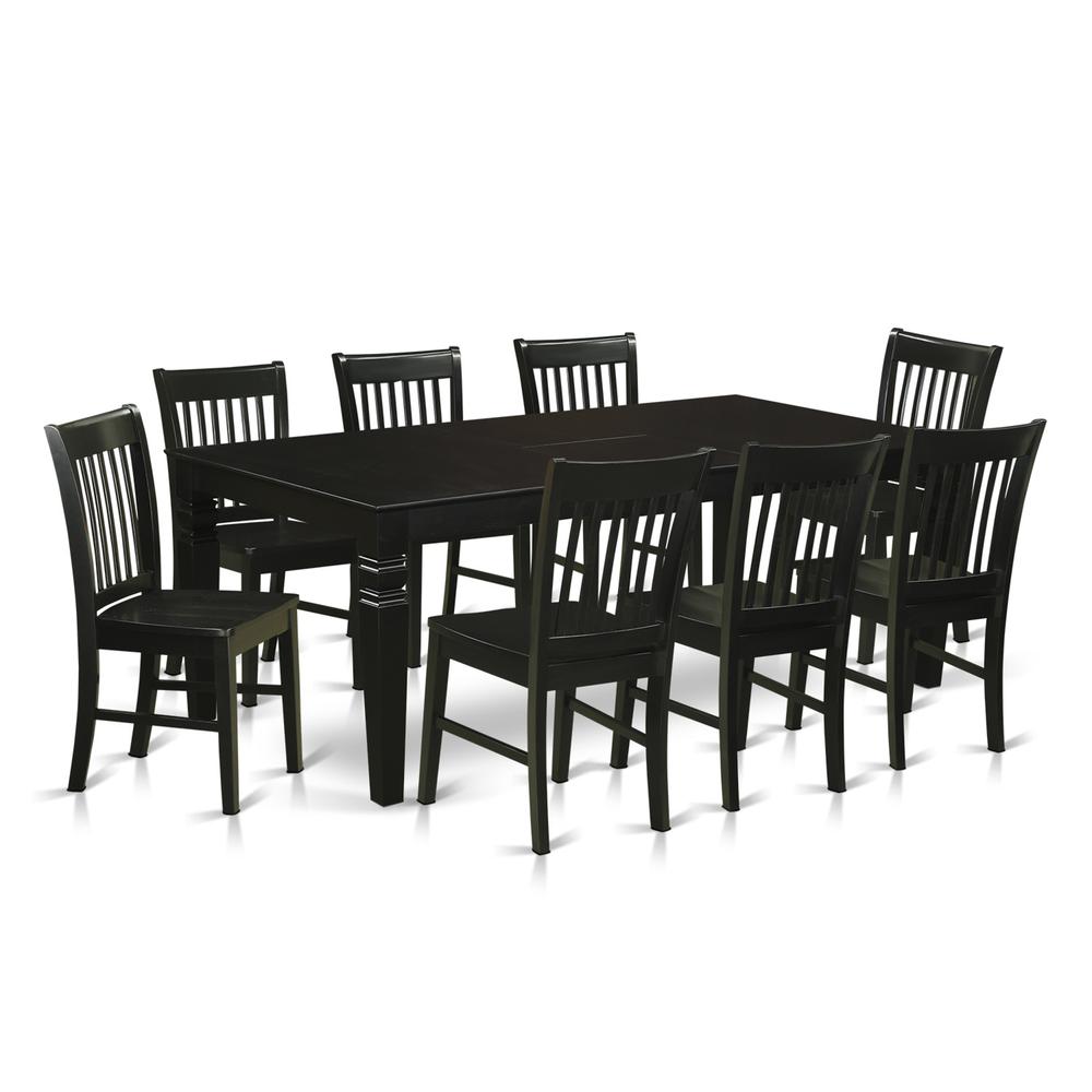 9  Pc  Dining  set  with  a  Dining  Table  and  8  Wood  Dining  Chairs  in  Black. Picture 1