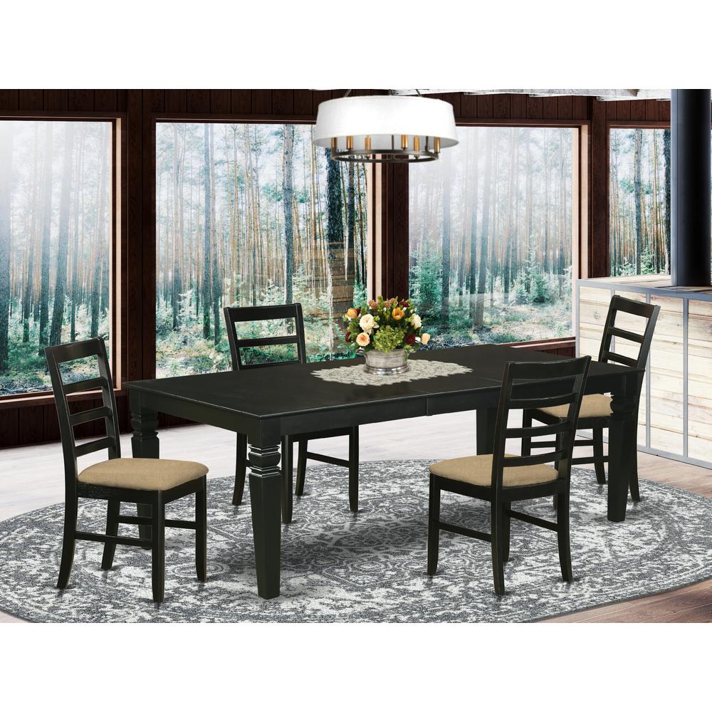 LGPF5-BLK-C 5 Pc Kitchen table set with a Dining Table and 4 Linen Kitchen Chairs in Black. Picture 2
