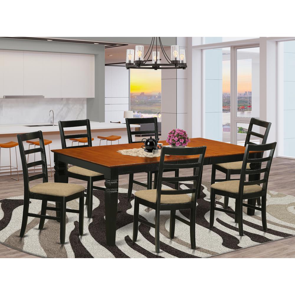 LGPF7-BCH-C 7 Pc Dining room set with a Dining Table and 6 Kitchen Chairs in Black and Cherry. Picture 2