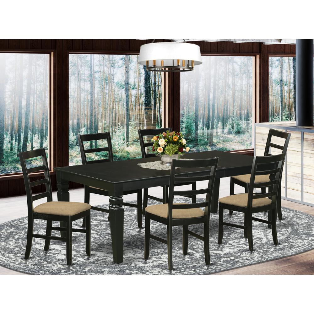 LGPF7-BLK-C 7 Pc Kitchen table set with a Dining Table and 6 Linen Kitchen Chairs in Black. Picture 2