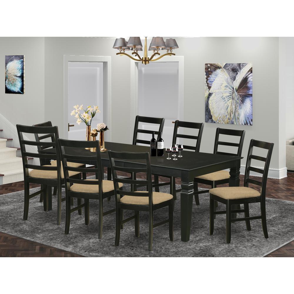 LGPF9-BLK-C 9 Pc Dining Room set with a Kitchen Table and 8 Kitchen Chairs in Black. Picture 2