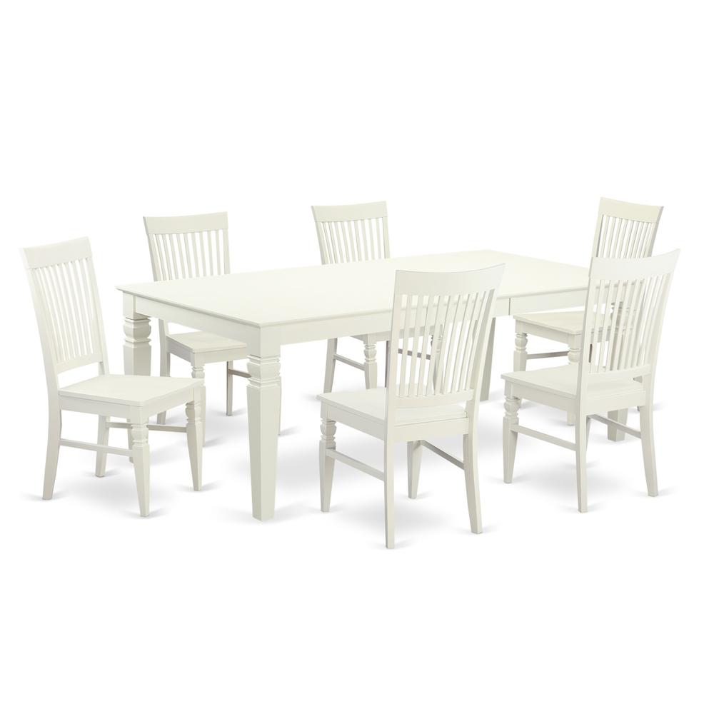 7  PC  Dining  room  set  with  a  Table  and  6  Dining  Chairs  in  Linen  White. Picture 2