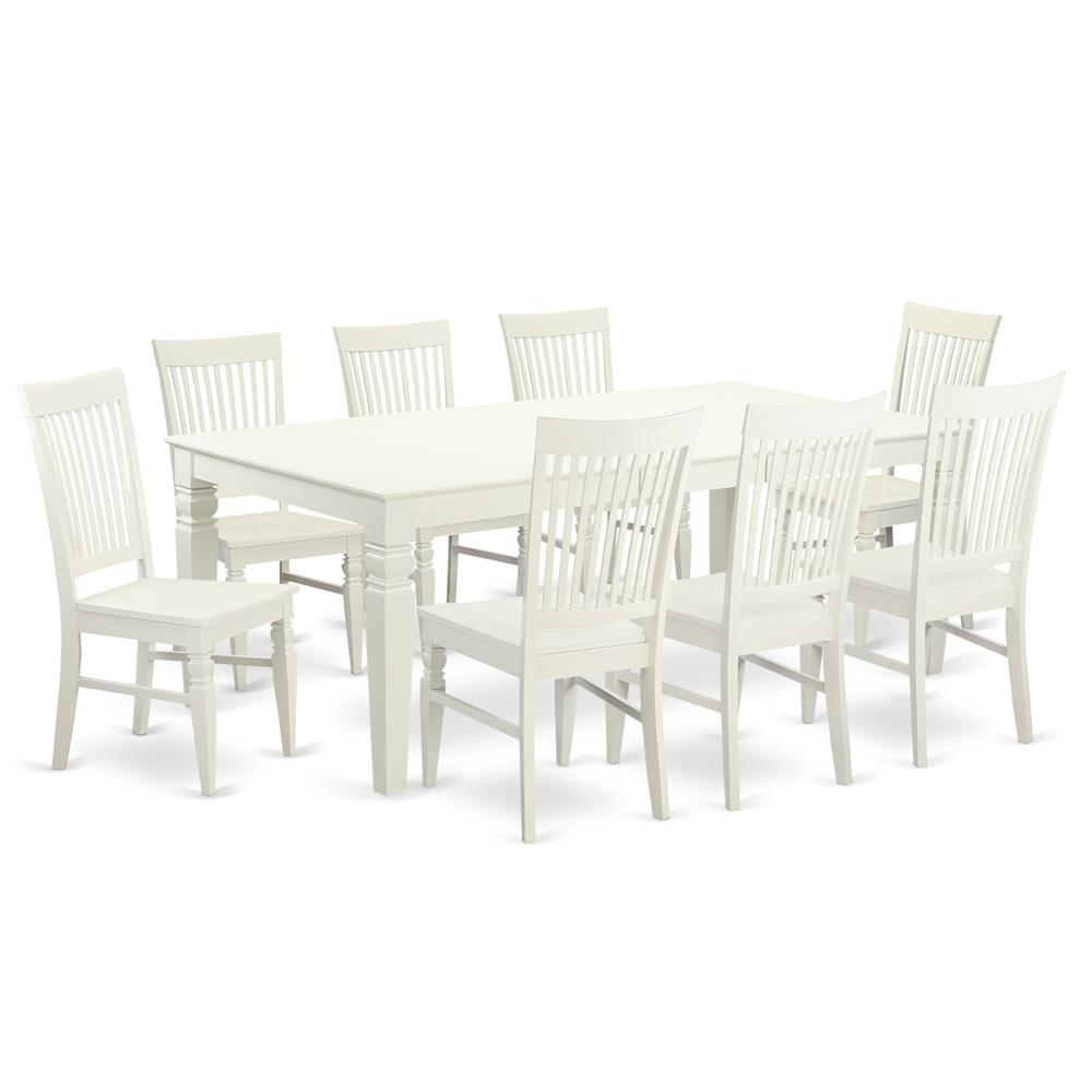 9  PcTable  set  with  a  Dining  Table  and  8  Dining  Chairs  in  Linen  White. Picture 2