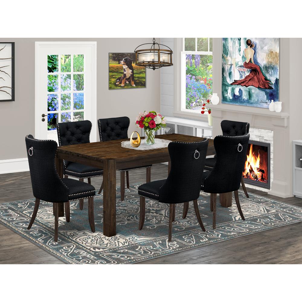 7 Piece Kitchen Set Consists of a Rectangle Rustic Wood Dining Table. Picture 2