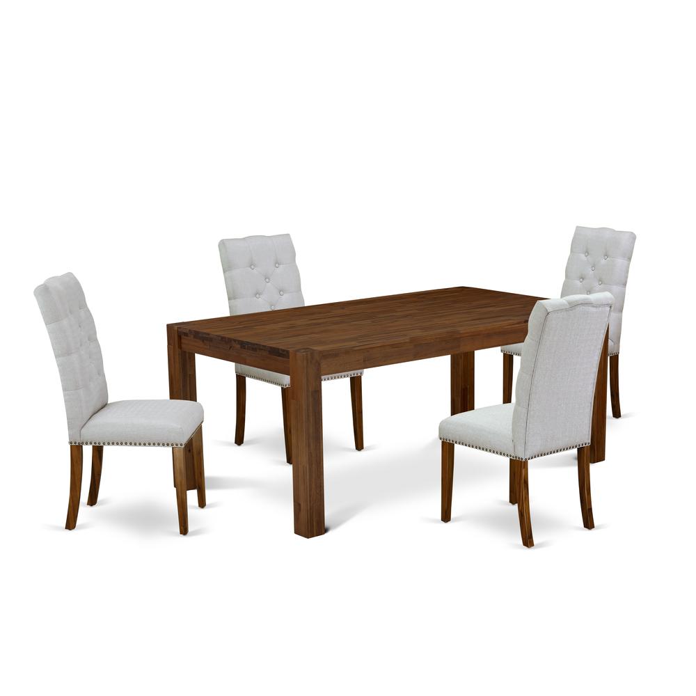 East West Furniture LMEL5-N8-05 5-Pc Modern Dining Set- 4 Upholstered Dining Chairs with Grey Linen Fabric Seat and Button Tufted Chair Back - Rectangular Table Top & Wooden 4 Legs - Antique Walnut Fi. Picture 1