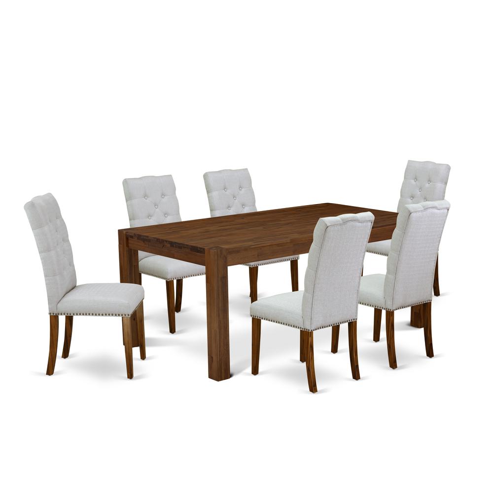 East West Furniture LMEL7-N8-05 7-Piece Kitchen Dining Set- 6 Kitchen Chairs with Grey Linen Fabric Seat and Button Tufted Chair Back - Rectangular Table Top & Wooden 4 Legs - Antique Walnut Finish. Picture 1