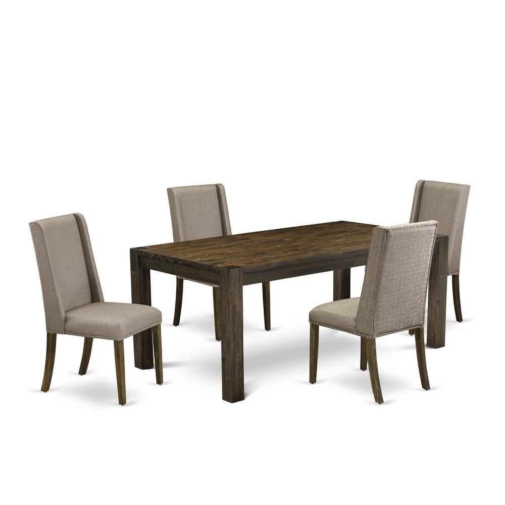 East West Furniture LMFL5-77-16 5-Piece Dinette Room Set- 4 Parson Dining Chairs with Dark Khaki Linen Fabric Seat and Stylish Chair Back and Rectangular Table Top & Wooden 4 Legs - Distressed Jacobea. Picture 1