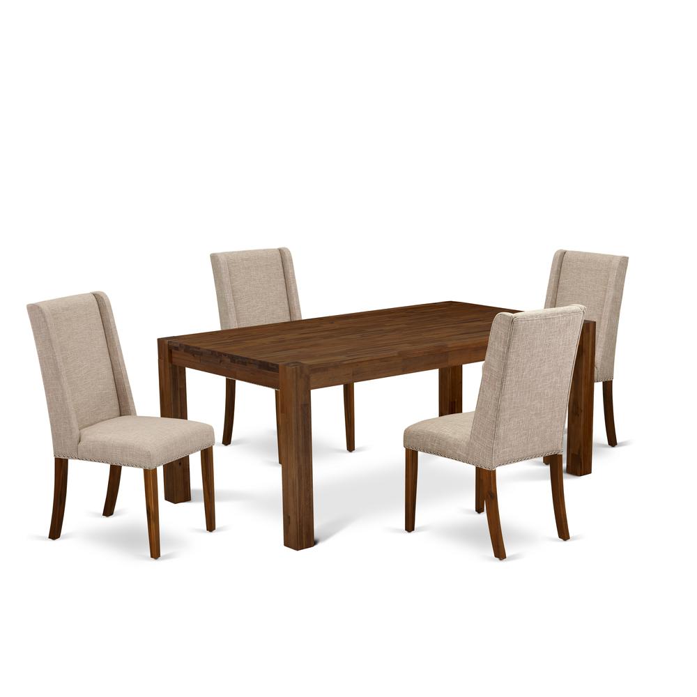 East West Furniture LMFL5-N8-04 5-Pc Kitchen Dining Set- 4 padded parson chairs with Clay Linen Fabric Seat and Stylish Chair Back - Rectangular Table Top & Wooden 4 Legs - Antique Walnut Finish. Picture 1