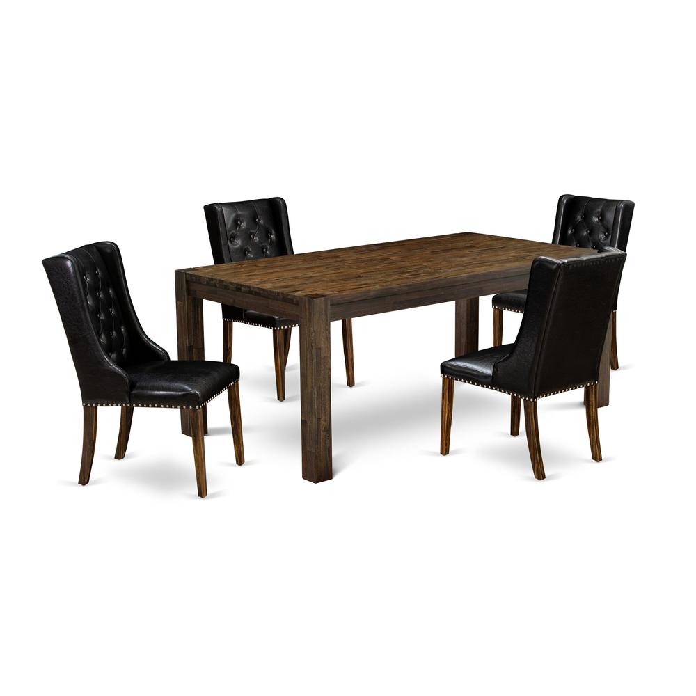 LMFO5-77-49 5-Pc Modern Dining Set with 1 Dining Table and 4 Black Dining Chairs - Distressed Jacobean Finish. Picture 2