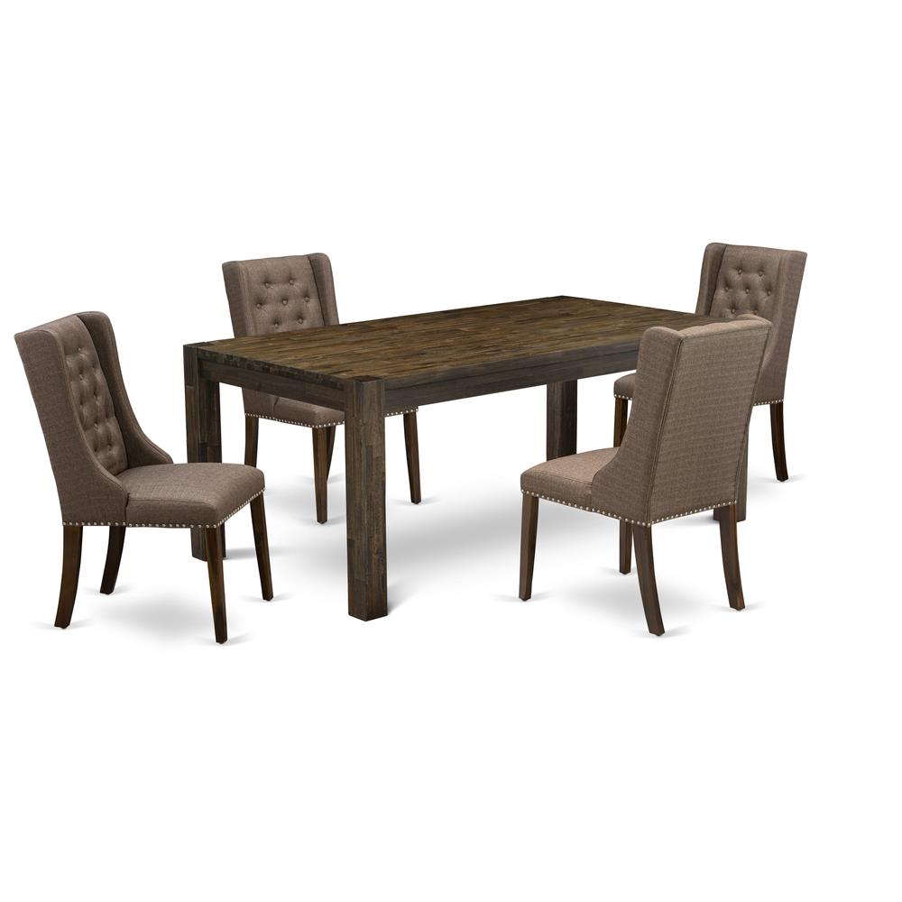 LMFO5-N8-18 5-Pc Dining Set with dining table and 4 Brown Linen Fabric Dining Chair - Antique Walnut Finish. Picture 2