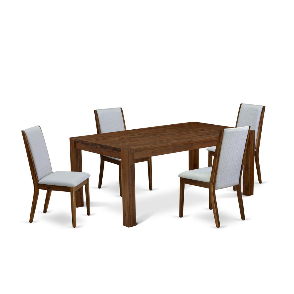 East West Furniture LMLA5-N8-05 5-Piece Dinette Set- 4 Dining Padded Chairs with Grey Linen Fabric Seat and Stylish Chair Back - Rectangular Table Top & Wooden 4 Legs - Antique Walnut Finish. Picture 1