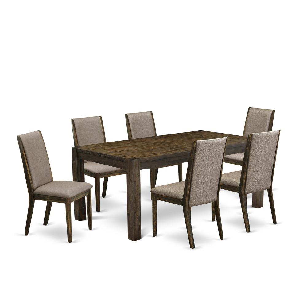 East West Furniture LMLA7-77-16 7-Piece Dinette Set- 6 Dining Padded Chairs with Dark Khaki Linen Fabric Seat and Stylish Chair Back - Rectangular Table Top & Wooden 4 Legs - Distressed Jacobean Finis. Picture 1