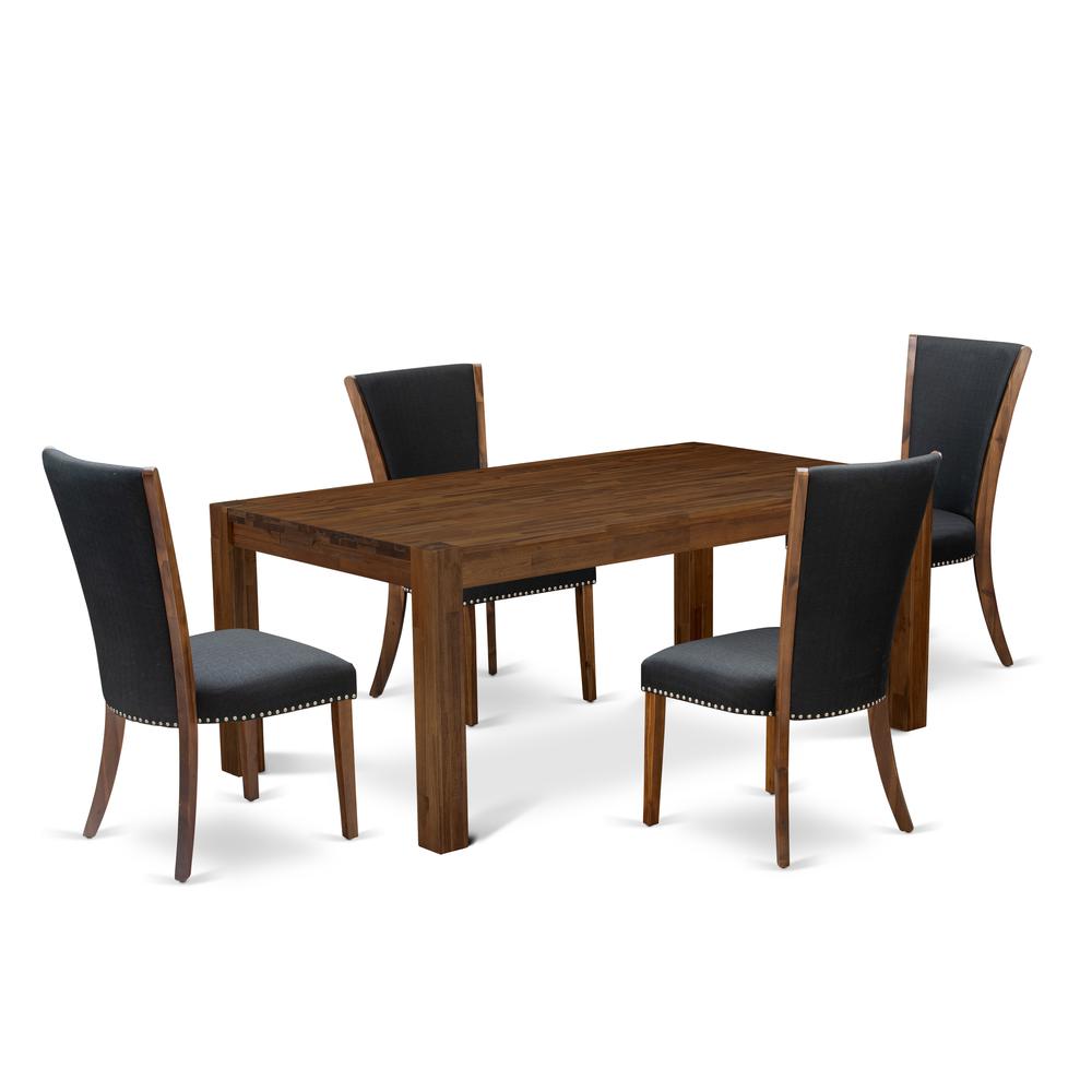 East West Furniture - LMVE5-N8-04 - 5-Pc Dining Room Table Set- 4 Upholstered Dining Chairs and Wood Dining Table - Black Linen Fabric Seat and High Chair Back - Antique Walnut Finish. Picture 1