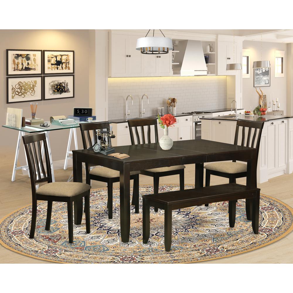 LYAN6-CAP-C 6 PC Dining set with bench-Dining Table with Leaf and 4 Dining Chairs Bench. Picture 2