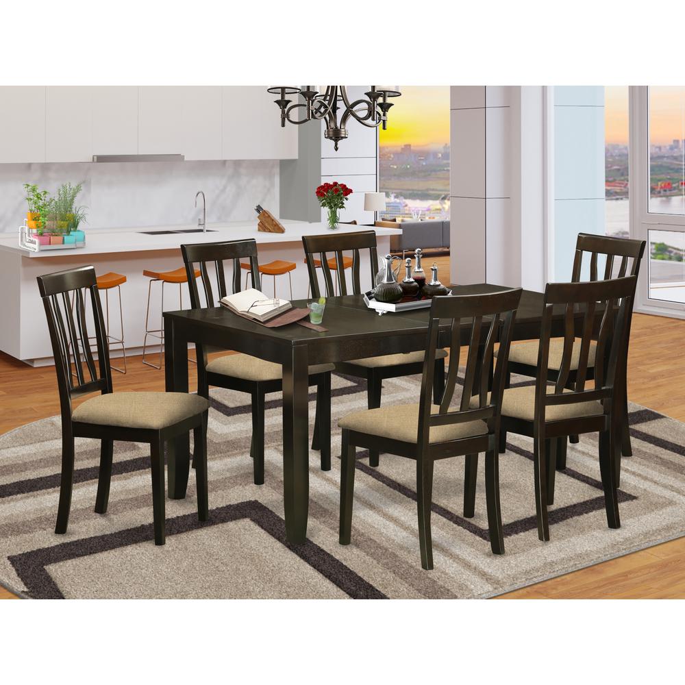 LYAN7-CAP-C 7 Pc formal Dining room set-Kitchen Tables with Leaf 6 Dining Chairs. Picture 2