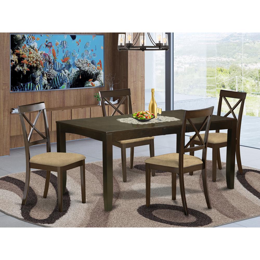 LYBO5-CAP-C 5 Pc Dining room set for 4-Dining Table with Leaf Plus 4 Chairs for Dining room. Picture 2