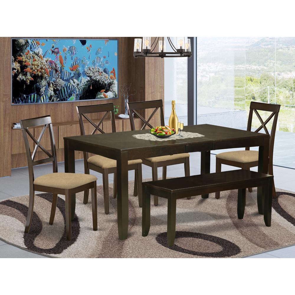 LYBO6-CAP-C 6 PC Kitchen Table with bench-Table with Leaf 4 Kitchen Dining Chairs and Bench. Picture 2