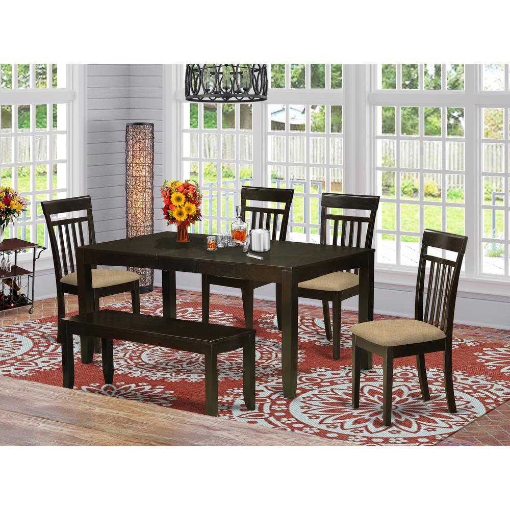 LYCA6-CAP-C 6 Pc Kitchen Table with bench-Kitchen Tables with Leaf and 4 Kitchen Dining Chairs plus Bench. Picture 2