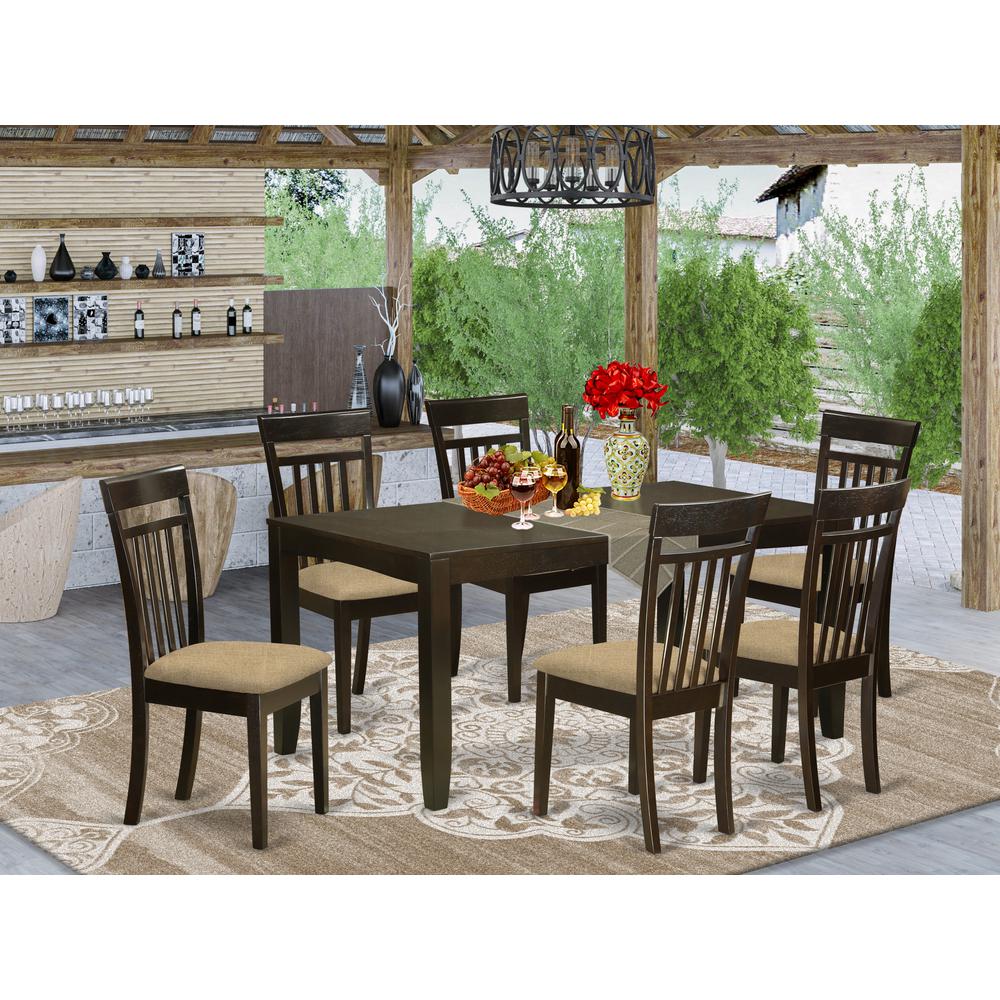 LYCA7-CAP-C 7 Pc Dining room set for 6-Table with Leaf and 6 Kitchen Dining Chairs. Picture 2