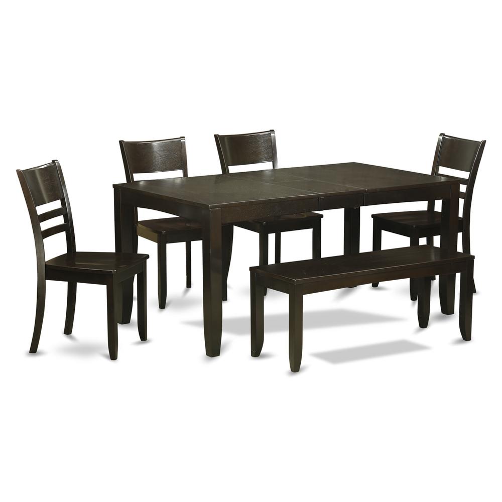 6  PC  Dining  Table  with  bench-Table  with  Leaf  and  4  Kitchen  Dining  Chairs  Plus  Bench. Picture 2