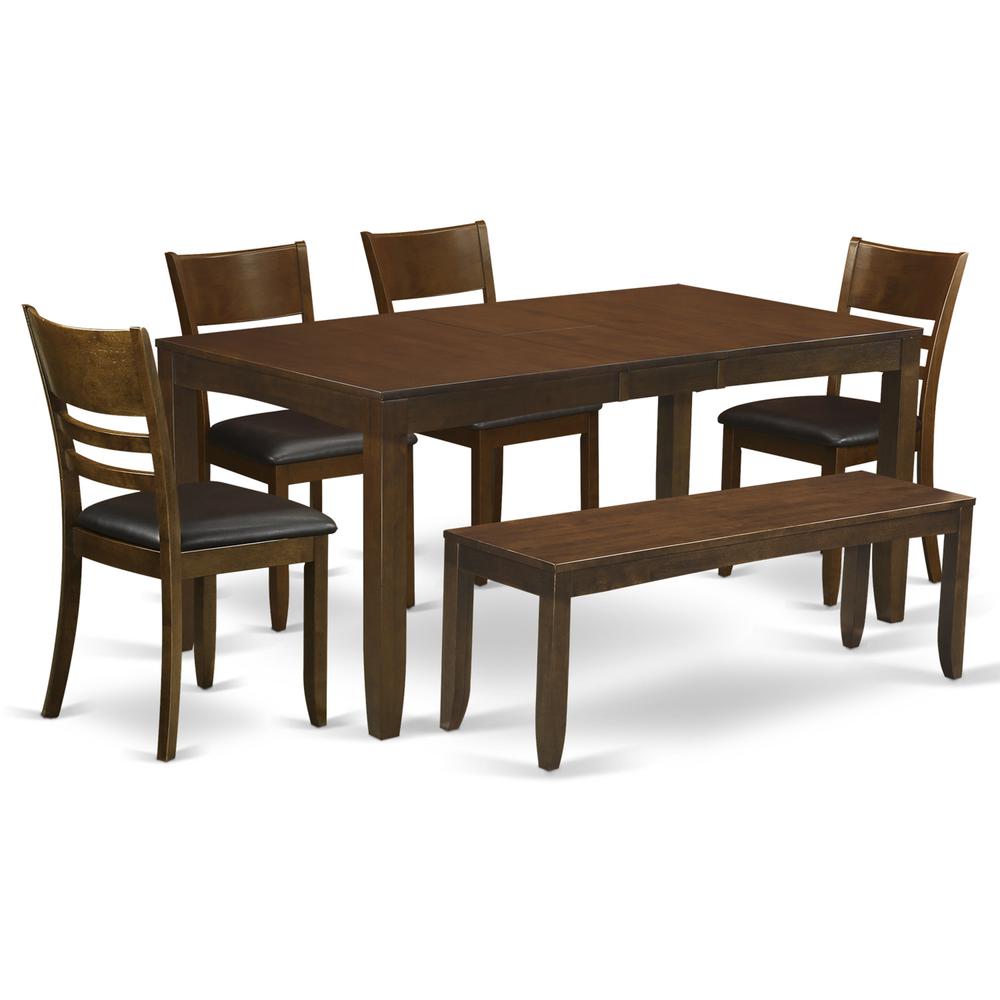 6  Pc  Dining  room  set  with  bench-Table  with  Leaf  and  4  Kitchen  Chairs  Plus  1  Bench. Picture 2