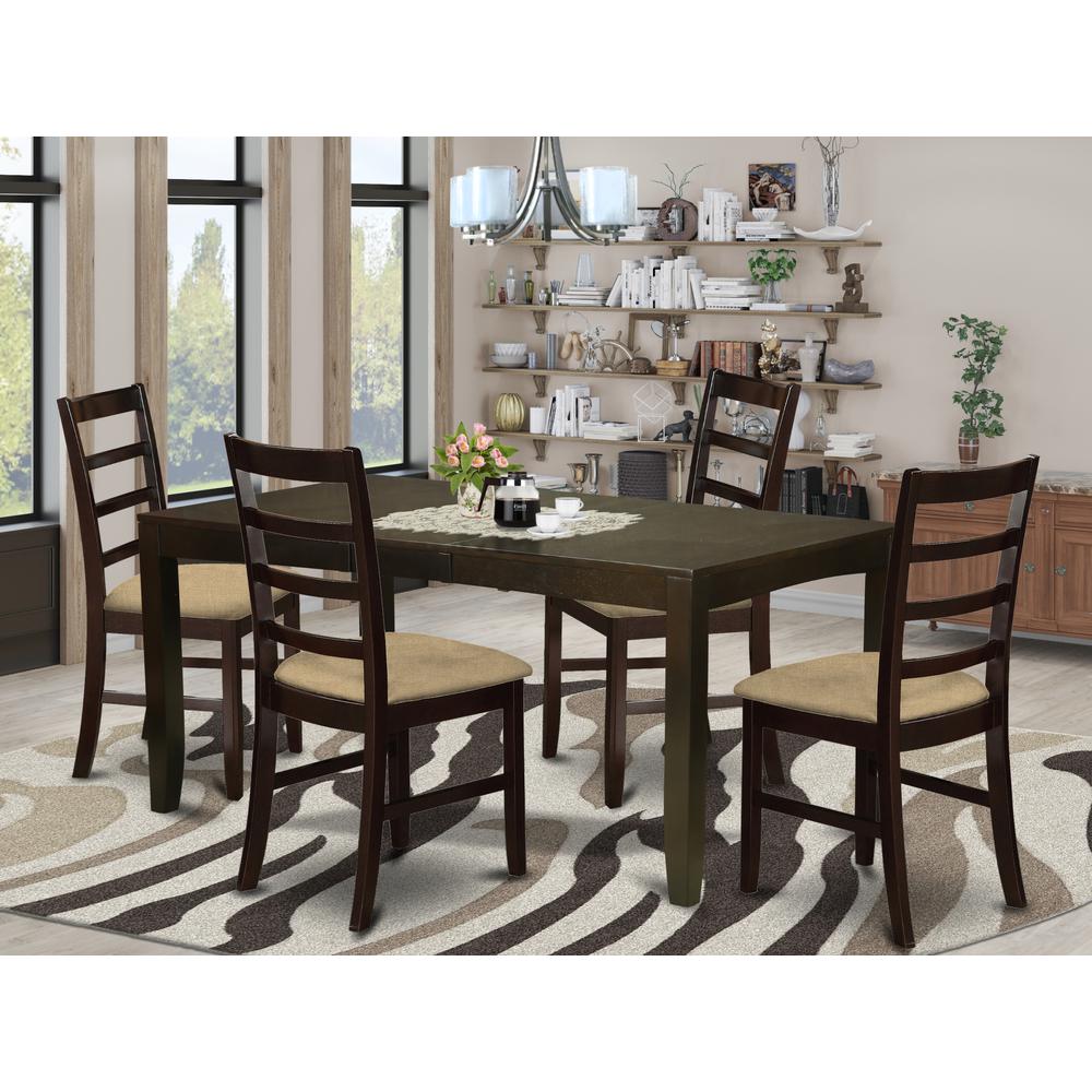 LYPF5-CAP-C 5 Pc Dining room set for 4-Table with Leaf and 4 Chairs for Dining room. Picture 2