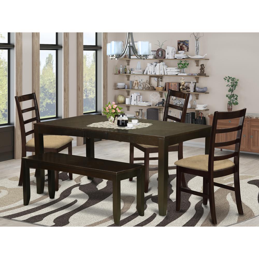 LYPF6-CAP-C 6 PC Dining Table with bench-Table with Leaf and 4 Dining Chairs plus Bench. Picture 2