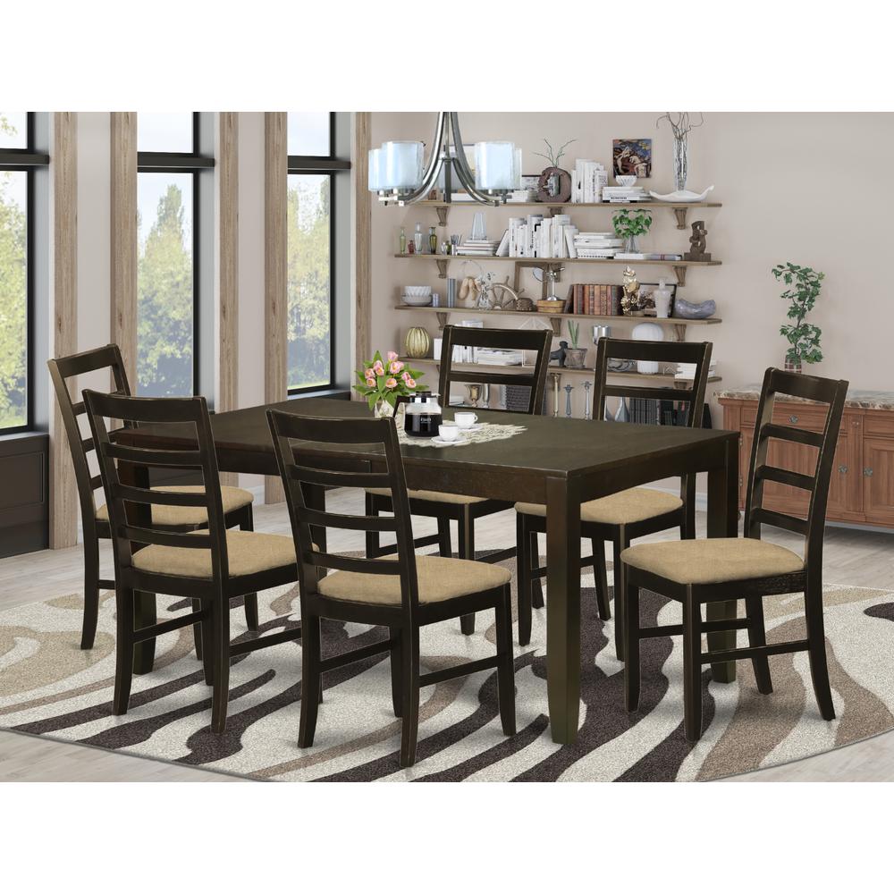 LYPF7-CAP-C 7 Pc Dining room set-Dining Table with Leaf and 6 Dining Chairs. Picture 2
