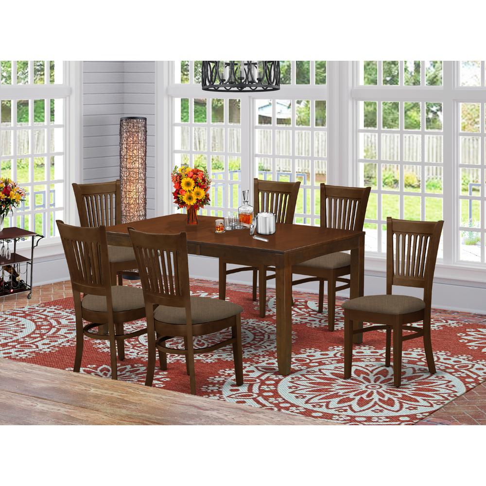 LYVA7-ESP-C 7 Pc Dining Table with a 12" Leaf and 6 Cushion Kitchen Chairs. Picture 2