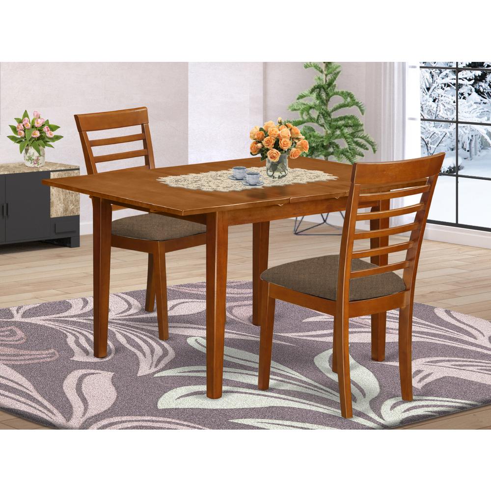 MILA3-SBR-C 3 Pc set Milan Dinette Table with Leaf and 2 Cushiad Dinette Chairs in Saddle Brown .. Picture 2