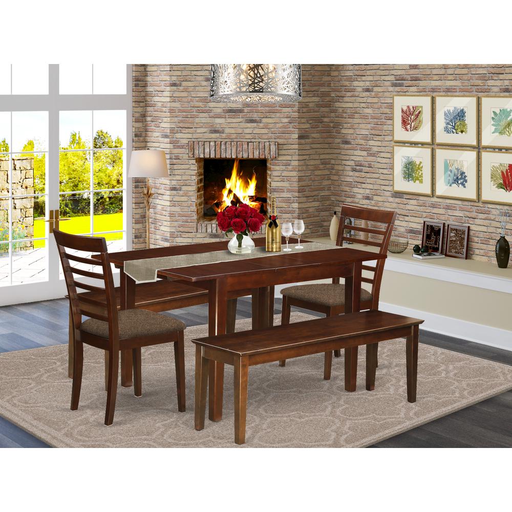 MILA5C-MAH-C 5 Pc dinette set-small Dining Tables and 2 Dining Chairs with Wood seat plus 2 Benches. Picture 2