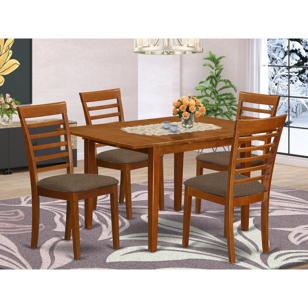 MILA5-SBR-C 5 Pc set Milan with Leaf and 4 Fabric Dinette Chairs in Saddle Brown .. Picture 2