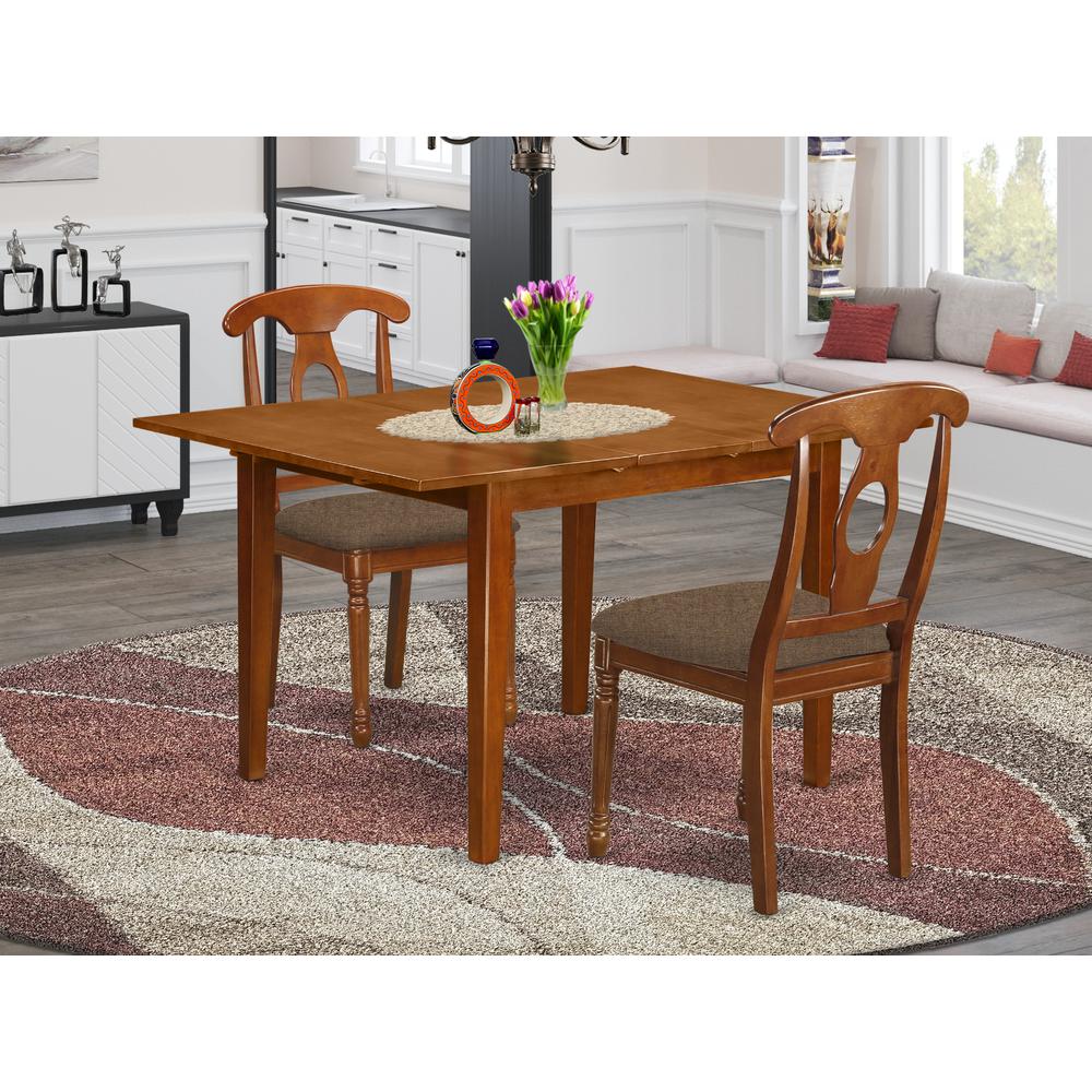 MLNA3-SBR-C 3 Pc set Milan featuring Leaf and 2 Fabric Chairs in Saddle Brown. Picture 2