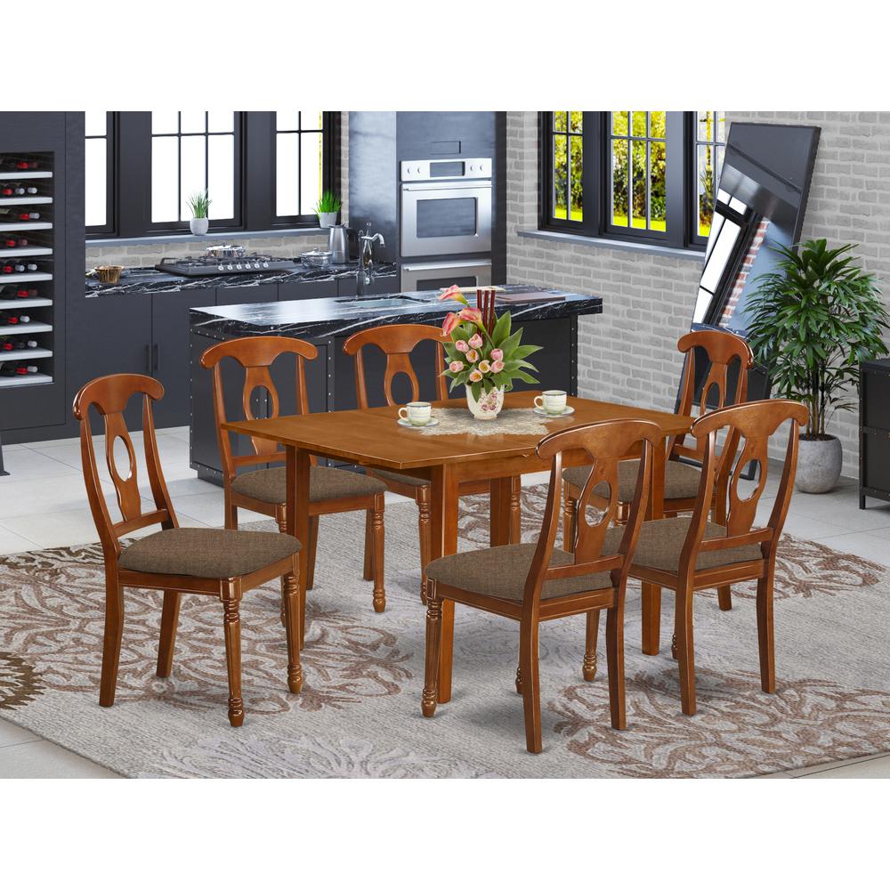MLNA7-SBR-C 7 Pc dinette set for small spaces- Tables and 6 Kitchen Dining Chairs. Picture 2
