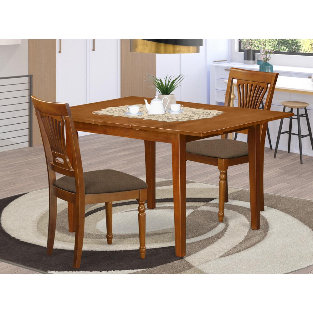 MLPL3-SBR-C 3 Pc set Milan Table with Leaf and 2 Cushion Chairs in Saddle Brown. Picture 2